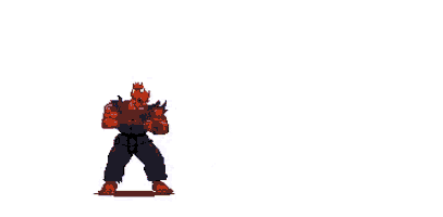 a pixel art of a fighter fighting another fighter with a purple explosion behind them .