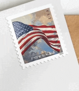 a postage stamp with the american flag on it