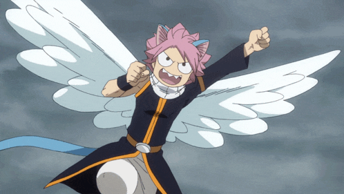 a cartoon character with wings and a cat ear on his head