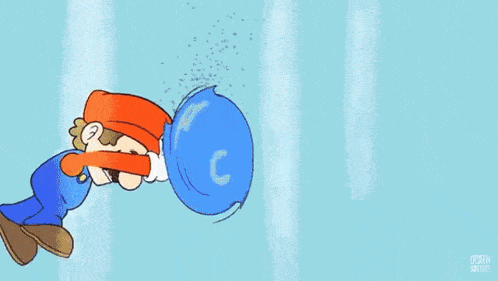 a cartoon drawing of mario holding a blue ball
