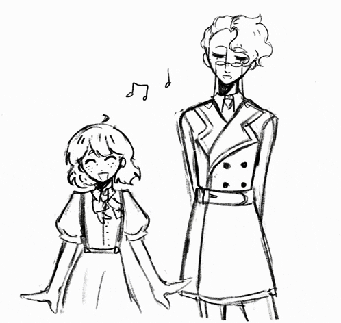 a black and white drawing of two people holding hands