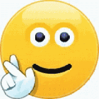 a yellow smiley face with its eyes closed and a hand giving a peace sign