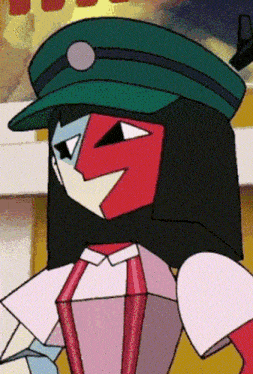a cartoon character with a green hat on