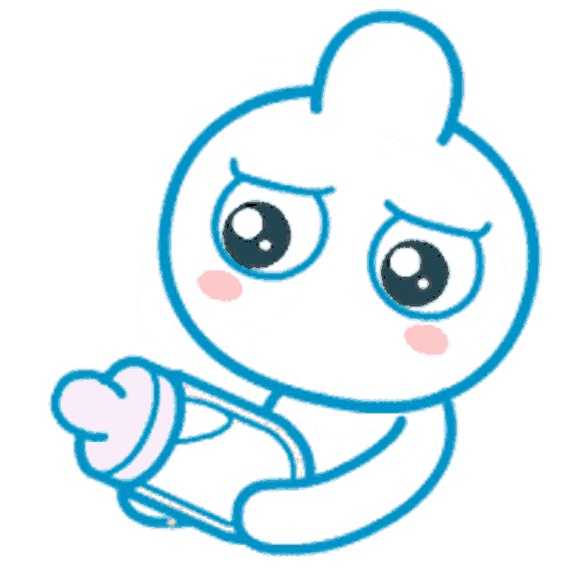 a blue cartoon character is holding a pink heart in his hands