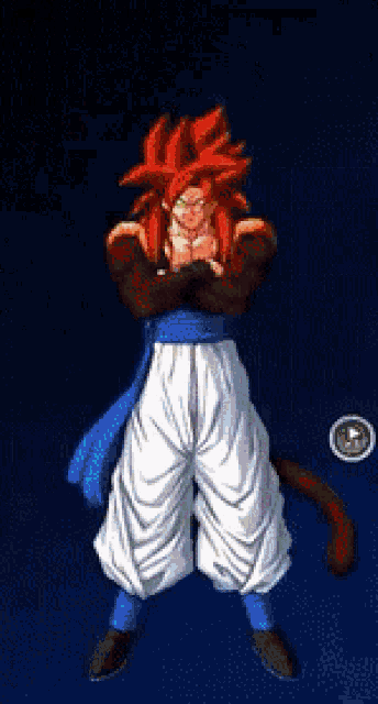 a cartoon character with red hair and blue pants
