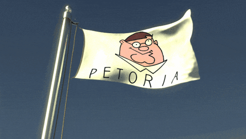 a white flag with peter griffin on it is flying in the wind