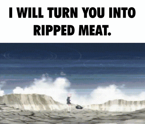 a poster that says " i will turn you into ripped meat " on it