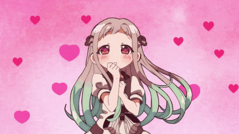 a girl with long hair is surrounded by hearts