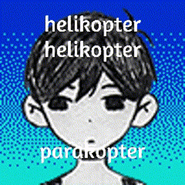 a black and white drawing of a boy with the words helicopter helicopter paracopter written above him .
