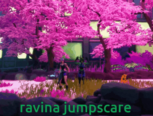 a video game scene with ravina jumpscare written on it
