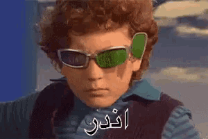 a young boy wearing sunglasses and a vest is looking at the camera .