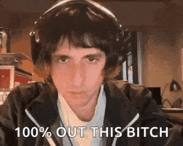 a man wearing headphones says `` 100 % out this bitch '' while looking at the camera .