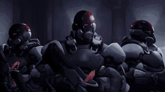 a group of futuristic soldiers with the letter a on their armor