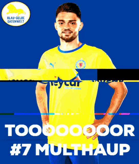 a man in a yellow shirt with the number 7 on the bottom