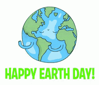 a happy earth day greeting card with a cartoon globe