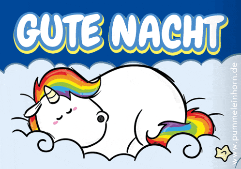 a cartoon of a unicorn sleeping with the words gute nacht