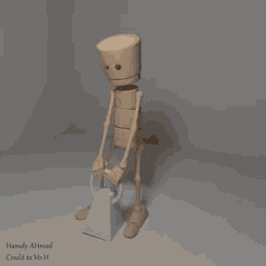 a 3d model of a wooden man is sitting on a white box
