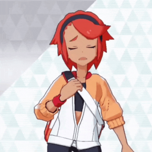 a girl with red hair is wearing a white jacket and a backpack