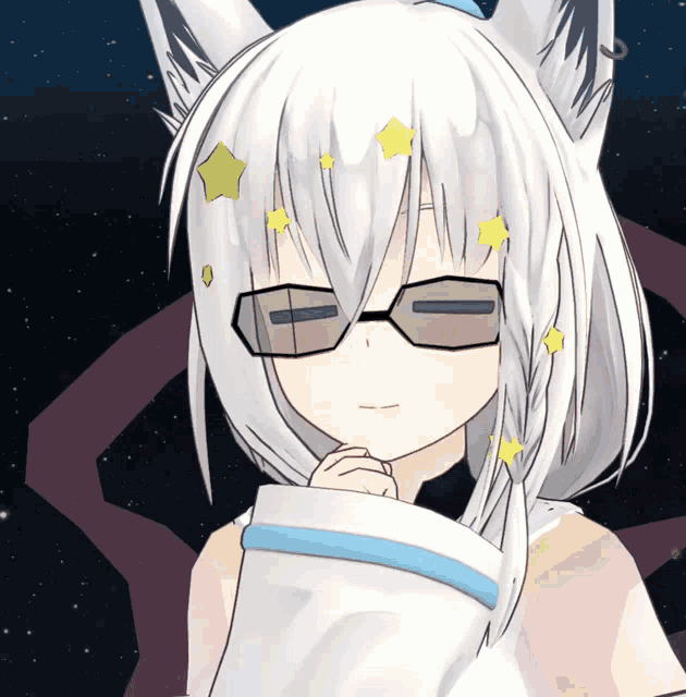 a white anime character with glasses and stars on her hair