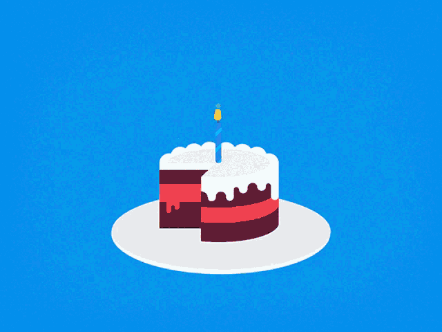 an illustration of a birthday cake with balloons and presents around it