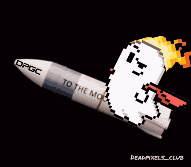 a pixel art of a rocket with the words dpgc to the moon on it