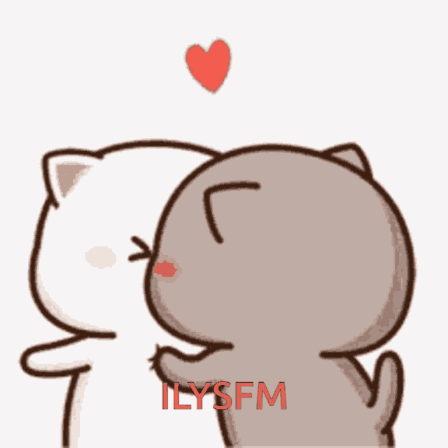 a cartoon of two cats kissing with the words ilysfm written on the bottom