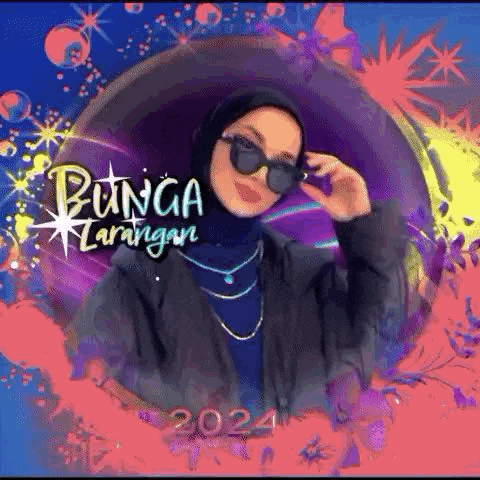 a woman wearing a hijab and sunglasses is standing in a circle with flowers .