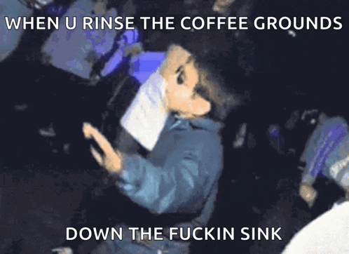 a man in a suit says when u rinse the coffee grounds