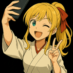 a girl is taking a selfie with her phone and giving a peace sign