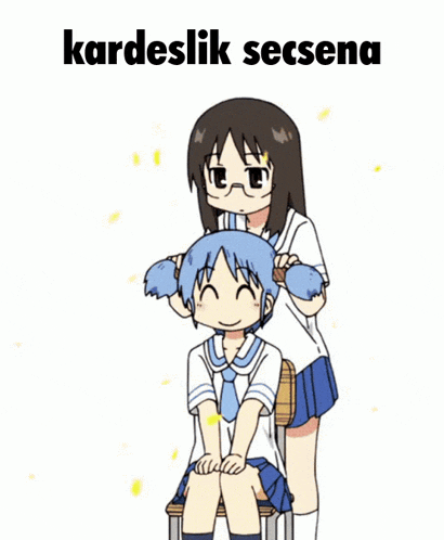 a cartoon of two girls with the words kardeslik secsena on the bottom right