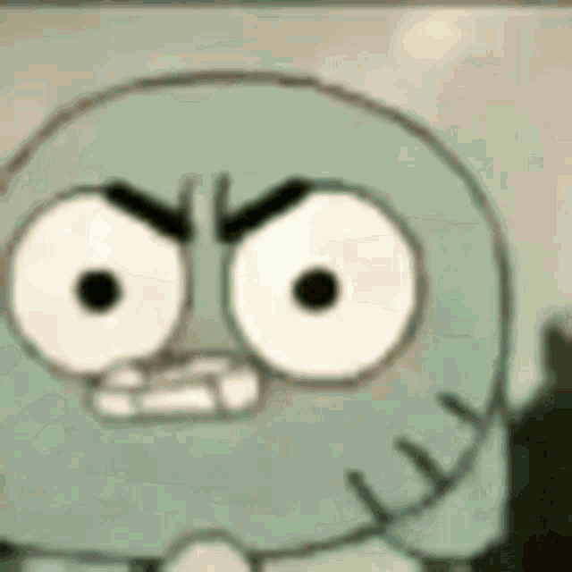 a close up of a cartoon character with big eyes and a beard making a funny face .