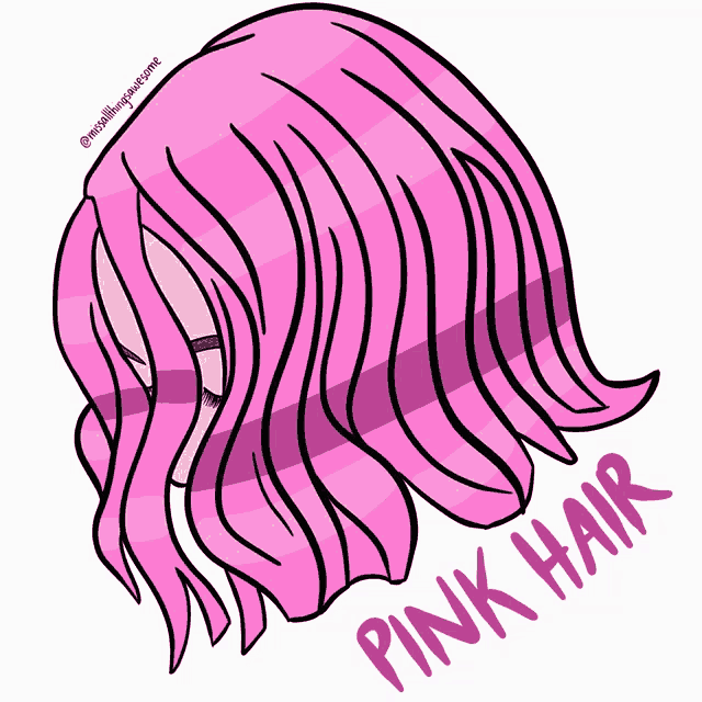 a drawing of a woman with pink hair and the words pink hair below it