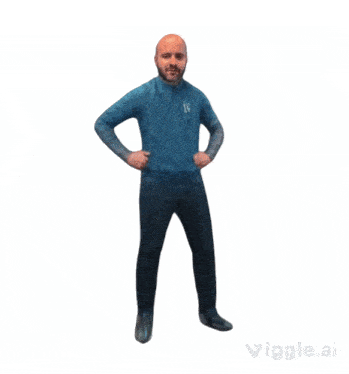 a 3d model of a man with a beard wearing a blue shirt with the letters jf on it