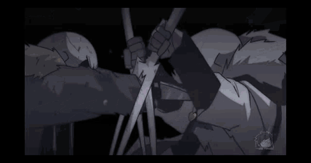 a drawing of a monster with purple eyes and a black hood