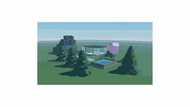 a 3d model of a house with the year 2022 written on a rock