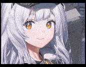a girl with long white hair and yellow eyes is smiling
