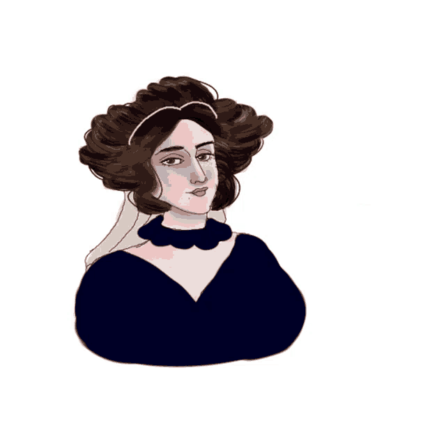 a drawing of a woman wearing a black dress and a necklace