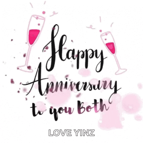 a happy anniversary to you both greeting card with wine glasses and confetti