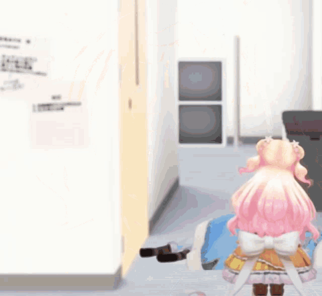 a girl with blonde hair and pink hair is standing next to a doll with pink hair