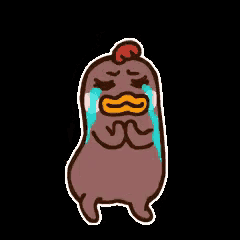 a cartoon chicken with a yellow beak is crying .