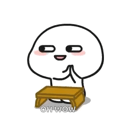a cartoon character is sitting on a small wooden table and making a surprised face .