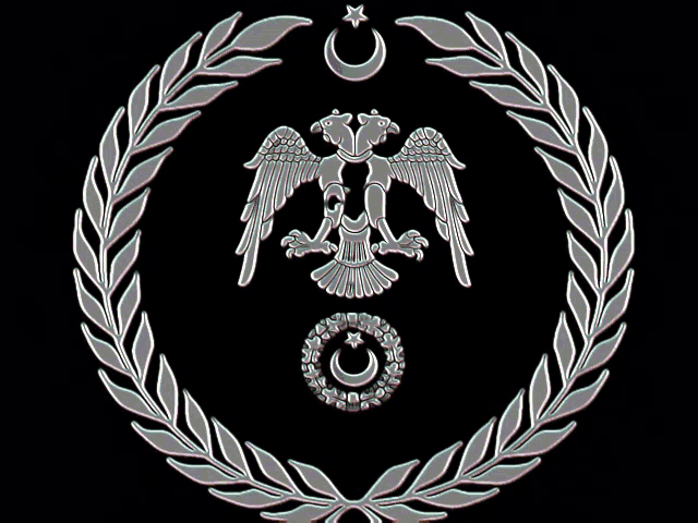 a silver emblem with a crescent moon and an eagle