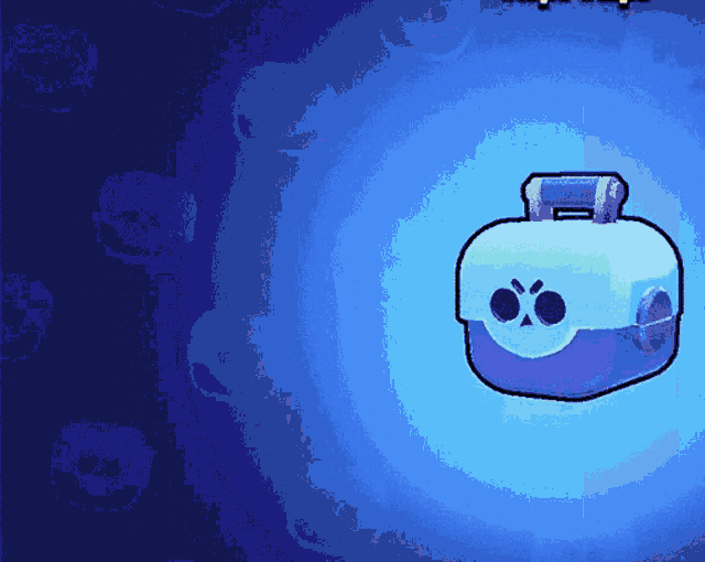 a blue box with a skull on it