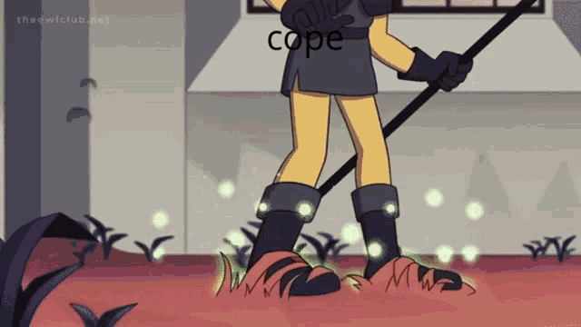 a cartoon character with the word cope written on her shoulder