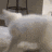 a blurry picture of a bed with pillows on it and a chair in the background .