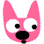 a pink rabbit with white eyes and a black nose .
