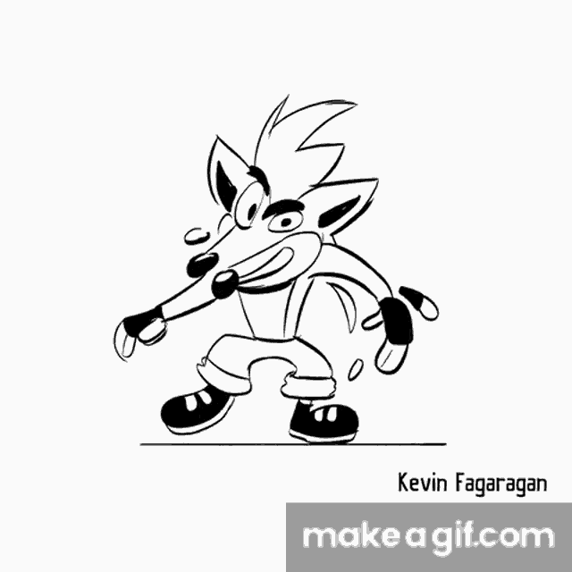 a black and white drawing of a cartoon character laughing and pointing .