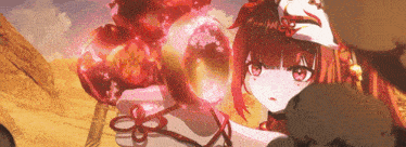 a girl with red hair is holding a balloon in her hand