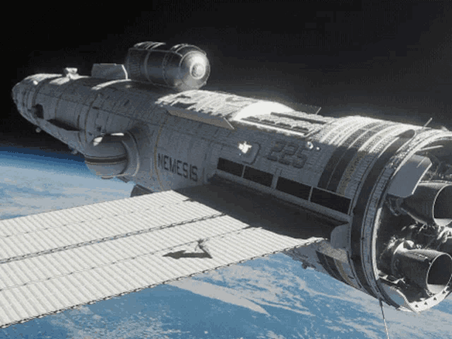 a space ship with nemesis written on the side