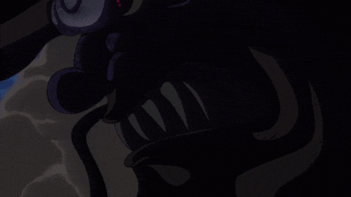 a pixelated image of a person 's face with glowing pink eyes